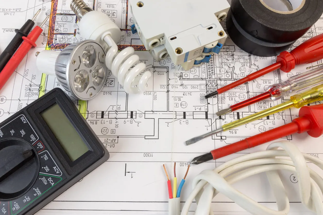 Electrical Components Over Blueprints